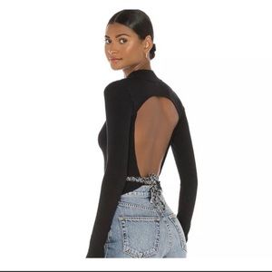 Free people edge of town black backless tie turtle neck top